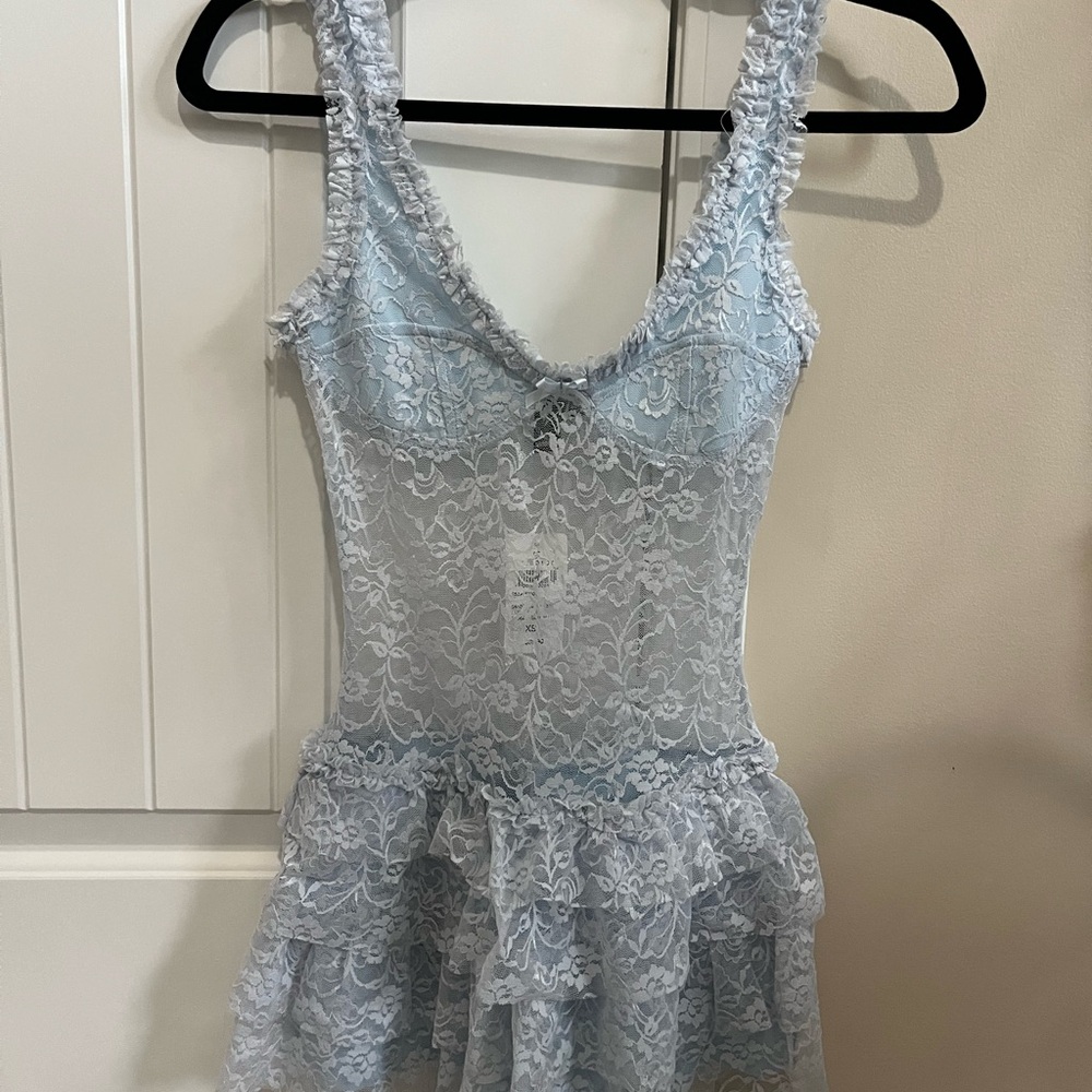 NWT Windsor Baby Blue Lace Ruffle Dress with built-in shorts